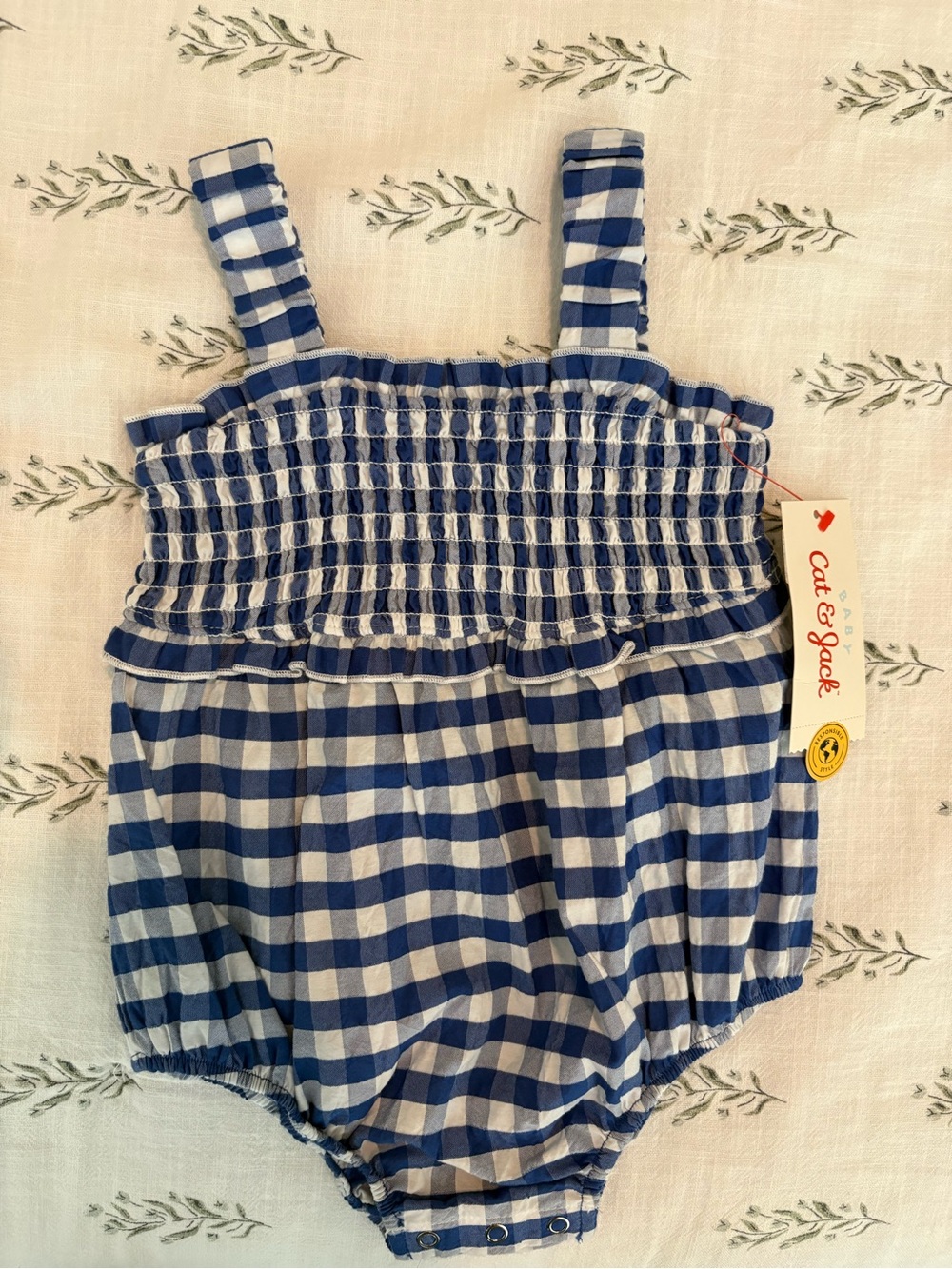 Cat & Jack Blue and White Gingham Smocked Bubble Romper